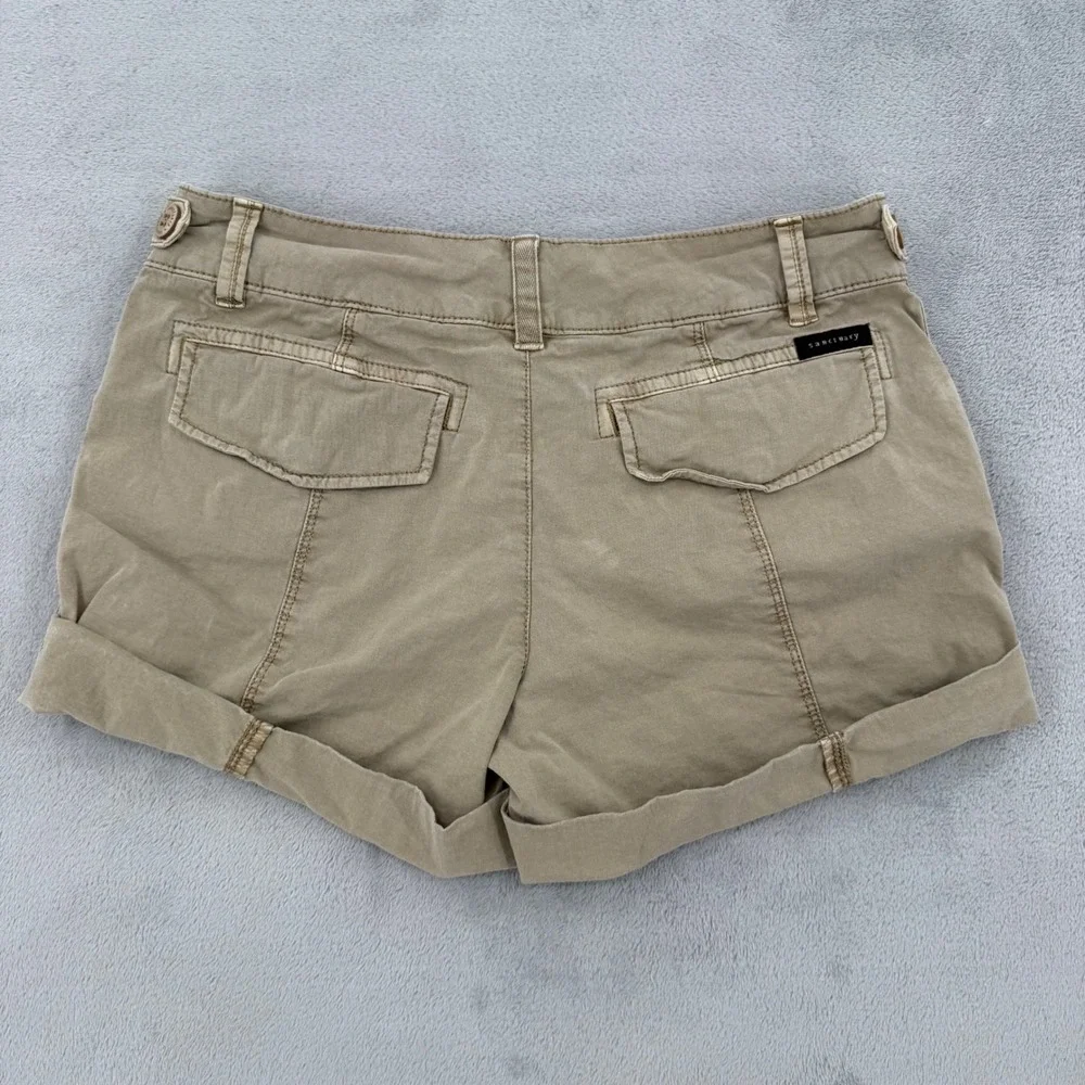Sanctuary Womens Khaki Utility Cargo Shorts Tan Cuffed Double Button Size 25